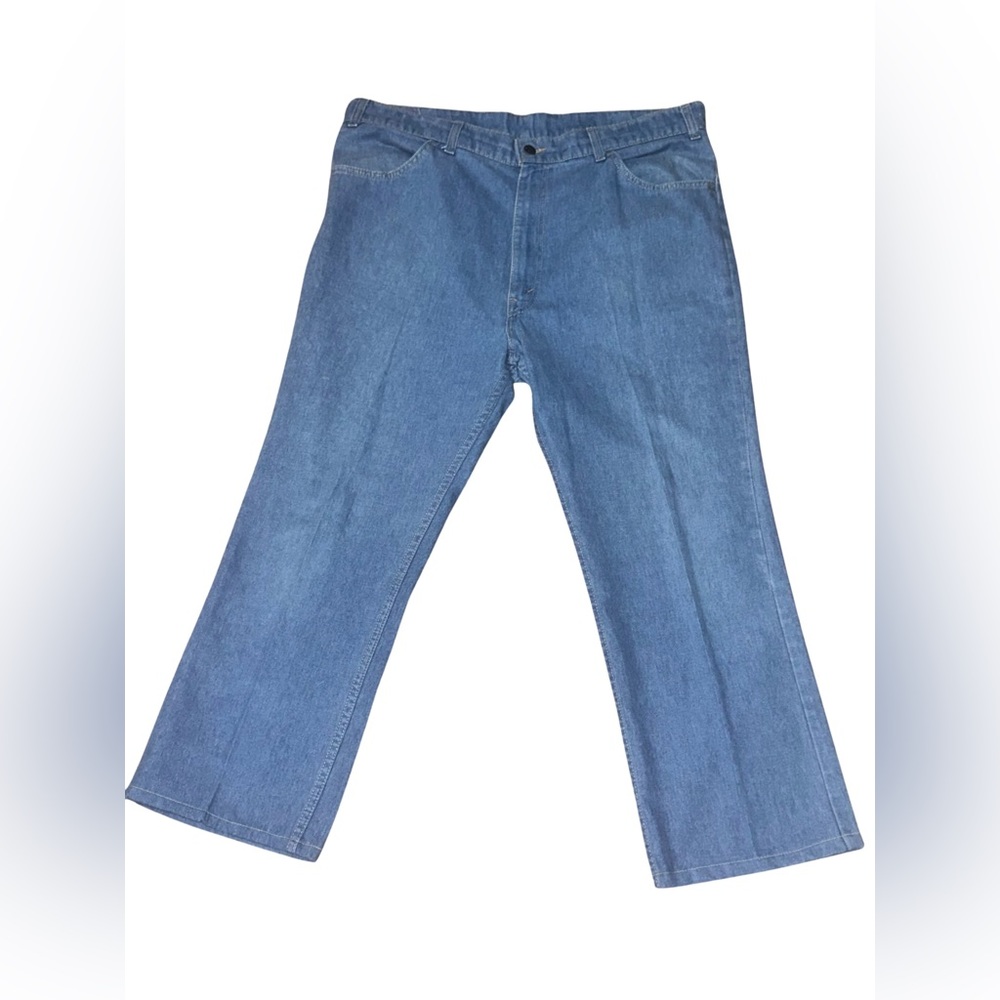 Vintage 1970’s orange tab Levi’s 549 light wash straight leg jeans 40 x 30